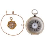 A Swiss silver half hunting cased cylinder watch, late 19th c, 47mm, a gold coloured wire bangle, 4g