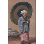 British School, early 20th century - A Japanese Woman with Parasol, oil on panel, 24.5 x 15.5cm Good