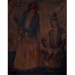 Turkish School - A Prince and Attendant, oil on canvas, 109 x 86cm, unframed Small repaired tear
