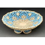 A Zsolnay pierced earthenware fruit stand, late 19th c, with chrysanthemum moulded gilt centre and