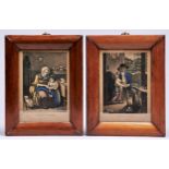 A pair of Victorian hand coloured aquatints - Grand Papa and Grand Mama, in contemporary maple