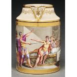 A Vienna cream jug, 1801, finely painted with Scipio africanus discovering the military