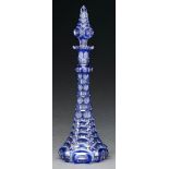An English blue cased and cut glass scent bottle and stopper, Midlands, c1845, 29cm h Comparative