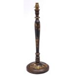 A black japanned wood table lamp, c1920, in the form of a candlestick, 51cm h excluding lamp