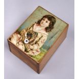 A French four air child's musical  box, c1900, the top with chromolithograph of a little girl in