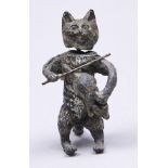 A cold painted spelter nodding cat fiddler, it's 'instrument' a mouse, c1900, 75mm h Lacking most of