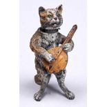 A cold painted spelter nodding cat musician figure, c1900, 85mm h Paint slightly scratched, worn