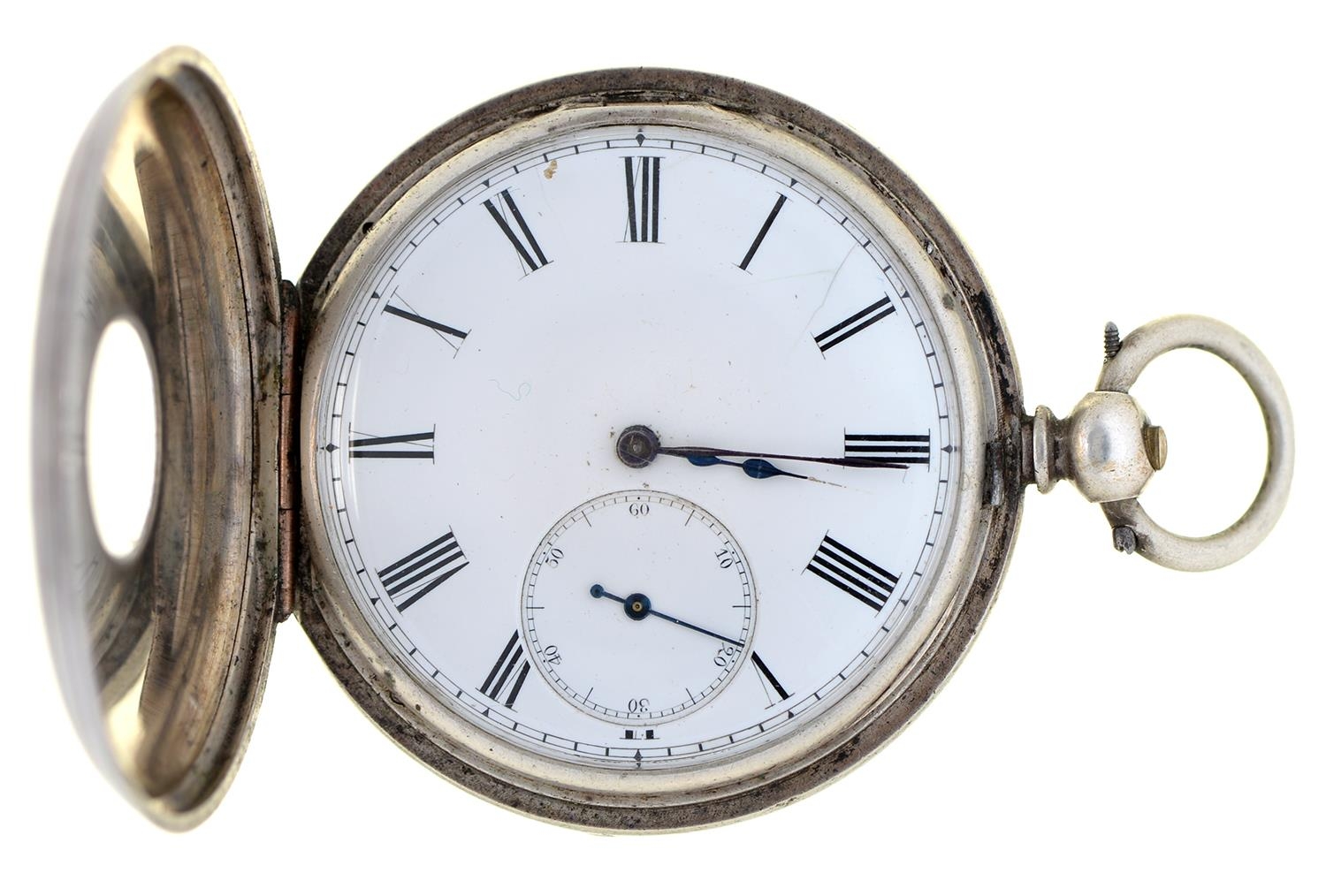 A Swiss silver half hunting cased cylinder watch, late 19th c, 47mm, a gold coloured wire bangle, 4g - Bild 2 aus 3