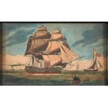 A tinsel picture of Shipping off Dover, early 19th c hand coloured engraving, 16.5 x 28cm,