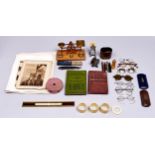 Miscellaneous bygones and objects, to include a brass postal balance, 1930s mottled green Bakelite