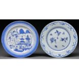 A Chinese export blue and white plate, late 18th c and another, 19th c, 23.5cm diam Earlier plate