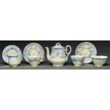A Shelley bone china Melody tea service for two, c1938, of Henley shape, teapot and cover 14cm h,