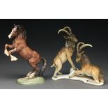 A Karl Ens group of deer and a Beswick model of a rearing stallion, horse 28cm h, printed mark