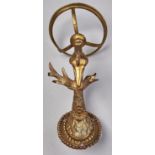 A Victorian gilt lacquered brass oil lamp wall bracket in the form of a heron and fish, c1890,