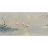 Howard Devonald (1944- ) - Flamingos,  signed, oil on canvas, 29 x 59.5cm Good condition, unlined,