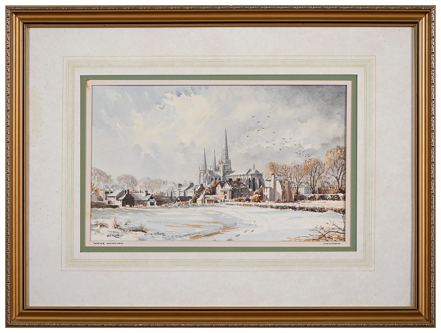 W. S. Kime, 20th century - Winter Afternoon Lichfield, signed, watercolour, 25.5 x 41.5cm and two - Image 5 of 9
