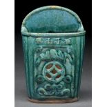 A Chinese green glazed stoneware wall pocket, 19cm h Good condition