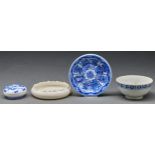 A Chinese blue and white cosmetic pot and cover, 68mm diam, Qianlong mark, a Chinese blue and