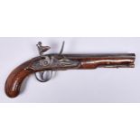 A regulation bore flintlock pistol,  with brass ramrod pipe and trigger guard, walnut full stock,