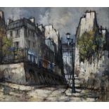 French School, 20th century - Street Scene, indistinctly signed, oil on board, 44 x 51cm Good