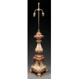 A Royal Worcester "Sower" lamp, 1893, in the form of a renaissance alter candlestick, in stained and