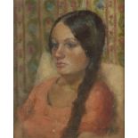 British School, 20th century - Portrait of a Young Woman, bust length seated, signed with initials