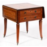 A satinwood, maple and ebony line inlaid drop leaf table, 19th c, fitted with drawers and opposing