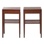 A pair of teak bedside tables, 1970s, with drawer and undertier, 61cm h; 31 x 38cm Condition