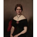 English School, 1850 - Portrait of Joanna Philips, seated three quarter length in a black dress with