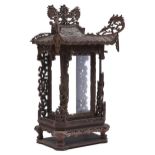 A Chinese carved and pierced wood pagoda shaped table cabinet, c1900, 54cm h Condition ReportMuch