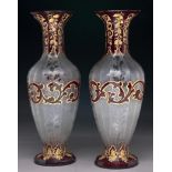 A pair of French or Bohemian ruby flashed gilt and etched glass vases, c1850, 31.5cm h Condition