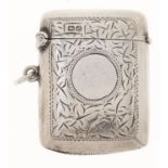 A George V silver vesta case, engraved with leaves, 46mm, by J & R Griffin Ltd, Chester 1917, 15dwts