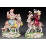 A pair of Staffordshire overglaze enamel painted earthenware figures of The Welsh Tailor and his