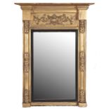 A Victorian giltwood and composition mirror, mid 19th c, with breakfront cornice and floral tablet