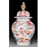 A Japanese Imari jar and cover, Edo period, 18th c, the jar enamelled with a crane and flowering