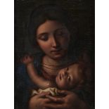 F Milano, 19th c after Carlo Cignani - The Madonna of the Rosary, oil on canvas, 42.5 x 32cm, J.B.P.