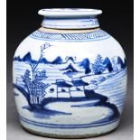 A Chinese blue and white ginger jar and cover, 19th c, painted with a landscape, 18cm h Condition