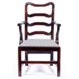 A George III mahogany stained elm ladder back elbow chair, seat height 41cm Condition ReportGood