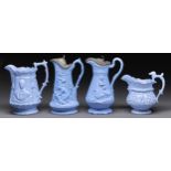 A Staffordshire Repeal of the Corn Laws commemorative press moulded blue stoneware jug, c1846,