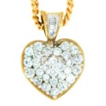 A diamond heart pendant, pave set in 9ct gold, 20mm and a 9ct gold necklet, 8.5g Condition
