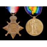 World War One pair, 1914-15 Star and Victory Medal, 20998 Pte W H Carty, Notts & Derby R