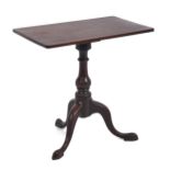 A George II mahogany tripod table, with baluster pillar and later oblong top, 67cm h; 45 x 70cm