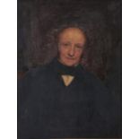 English School, 19th c - Portrait of Nathaniel Philips, bust length in a black coat before red
