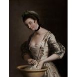Attributed to Henry Robert Morland (1716-1797) - A Lady's Maid Soaping Linen, oil on canvas, 44.5