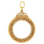 An 18ct gold pendant-mount, 32mm diam, Birmingham 1989, 10g Condition ReportGood condition