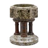 A Victorian Cornish serpentine model of a font, the octagonal bowl on four turned pillars around a