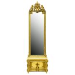 A Victorian giltwood and composition pier mirror, the arched carvetto frame surmounted by a