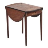 A George III satinwood, rosewood and harewood Pembroke table, the oval top centred by a patera and