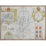 John Speede - Nottinghamshire,  double page engraved map, hand coloured, 1676, 40 x 52.5cm, framed