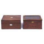 A Victorian rosewood box, adapted as a jewel box and fitted with a tray, 25cm l and a brass